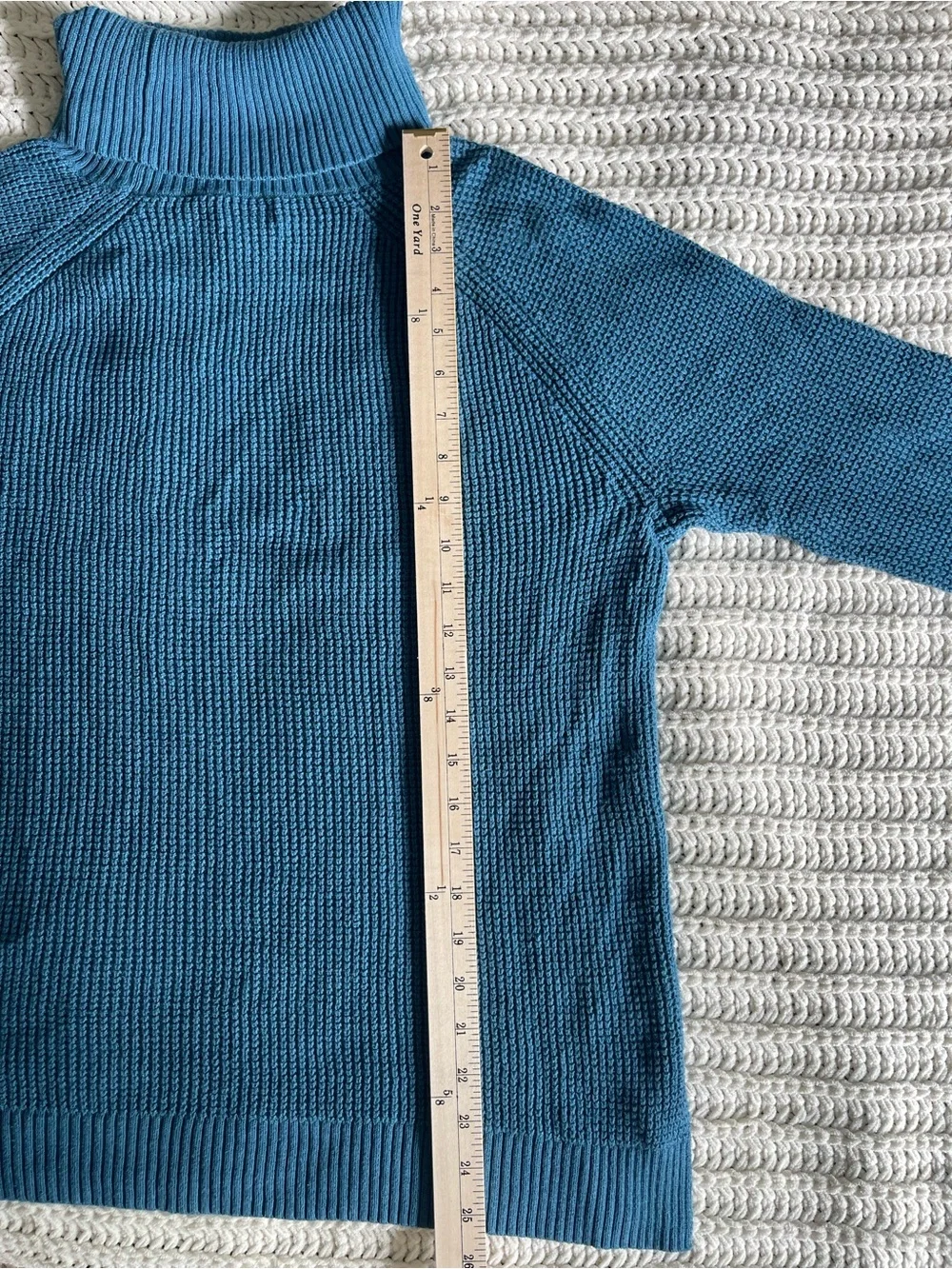 J. Crew Textured Turtleneck Sweater Blue Waffle Knit 100% Cotton Size Large L